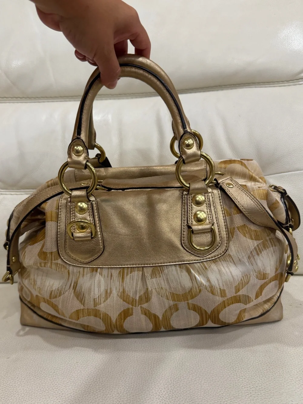 Coach Vintage Y2K Ashley Madison Metallic Gold Tan Satchel Purse Bag